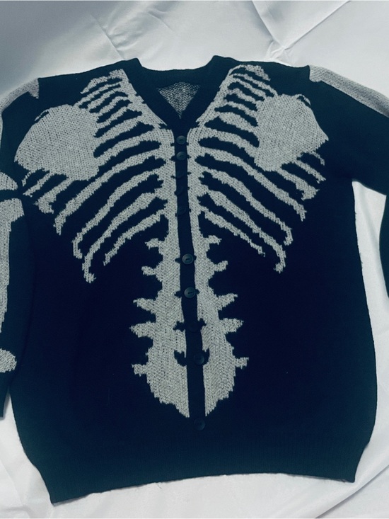 Sweaters - Black and Gray Skeleton Knit Cardigan Sweater